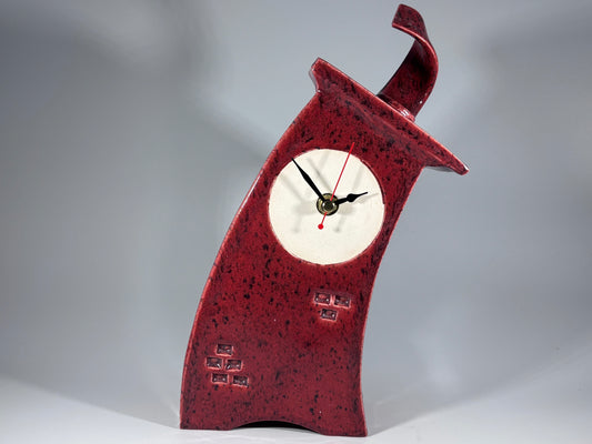 Ceramic Mantel Clock - Speckled Red - Bargain Basement Priced