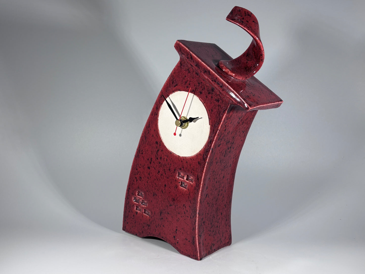 Ceramic Mantel Clock - Speckled Red - Bargain Basement Priced