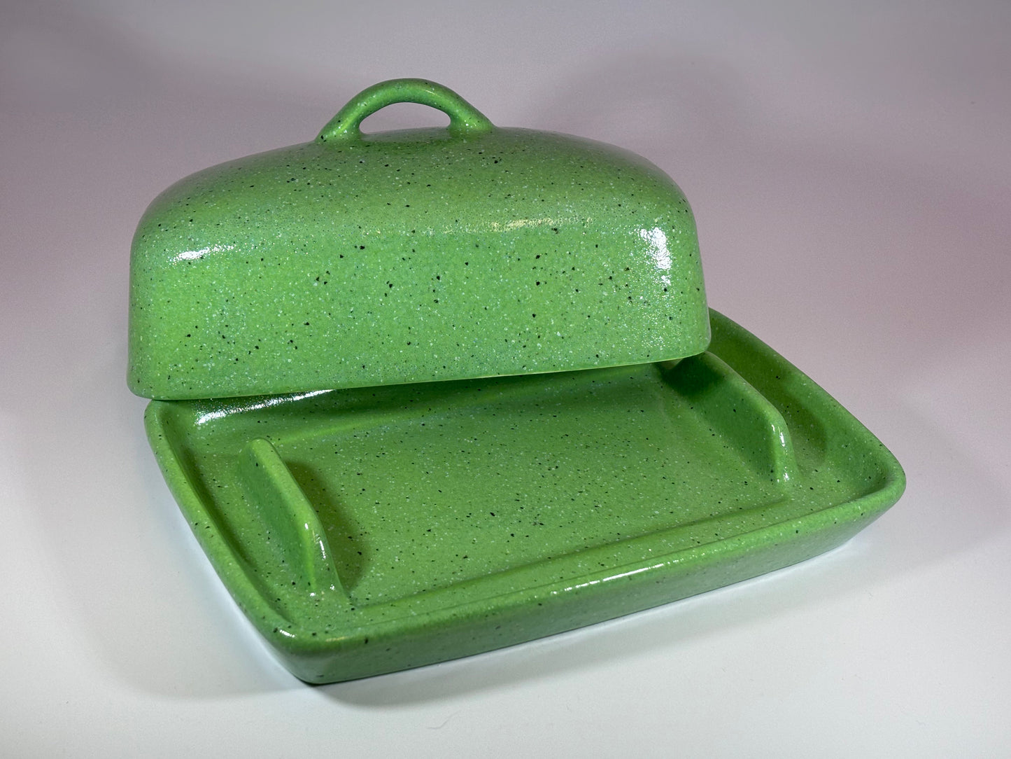 Stoneware Butter Dish Lime Green Glaze