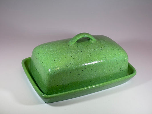 Stoneware Butter Dish Lime Green Glaze