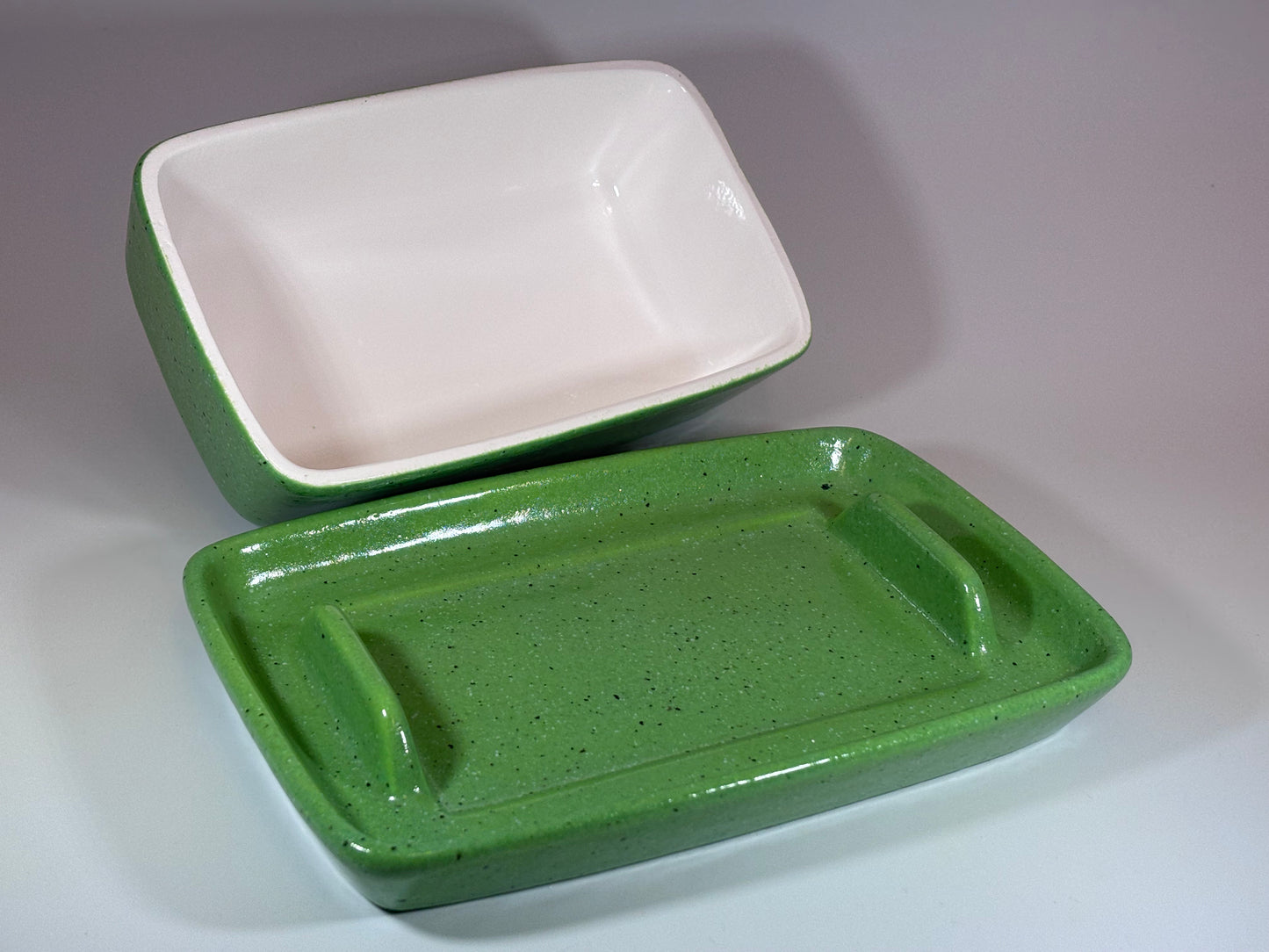 Stoneware Butter Dish Lime Green Glaze