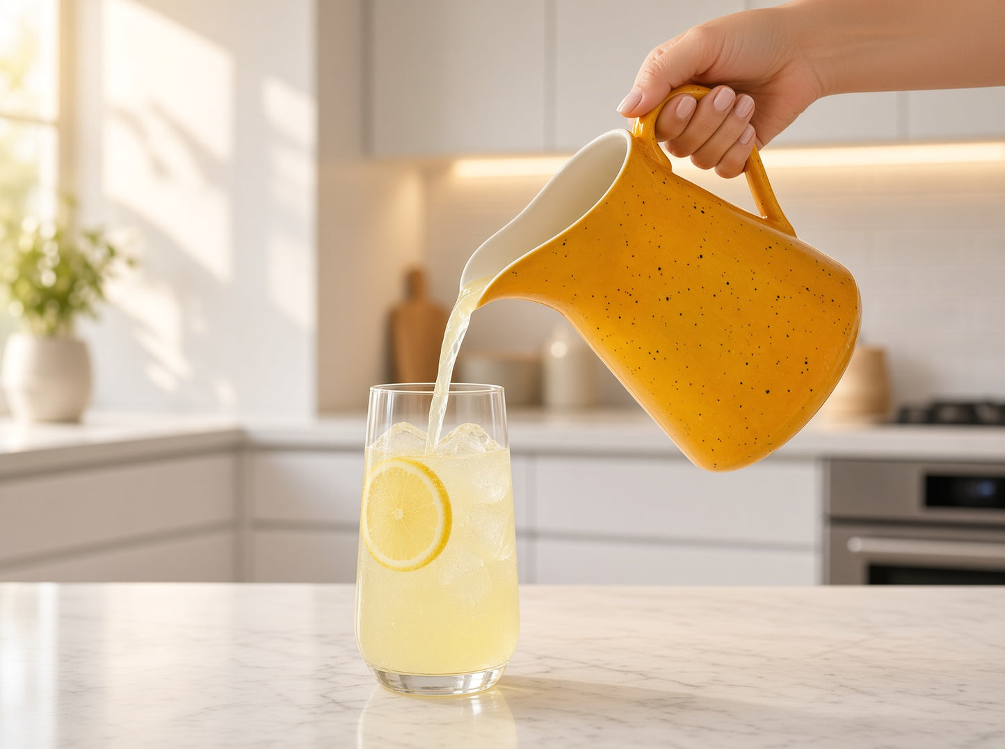 Milk Jug Speckled Yellow Handmade
