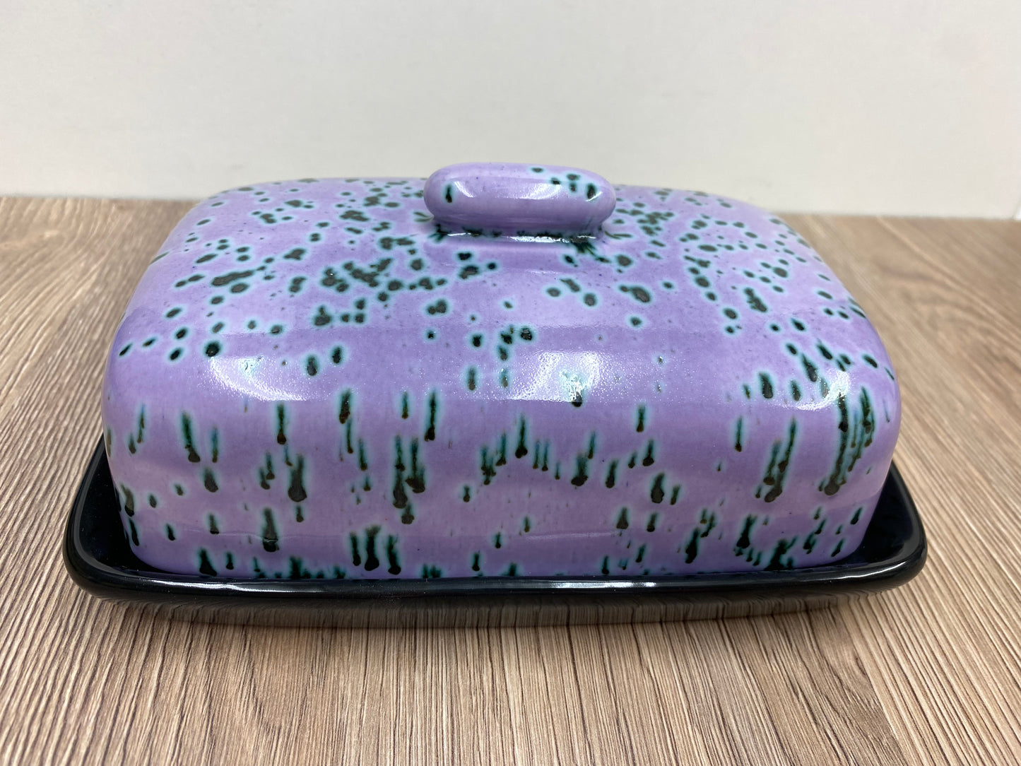 speckled purple butter dish