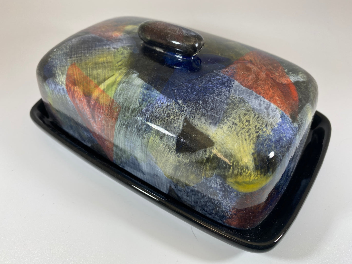 Butter Dish with Abstract Glaze Design - PeterBowenArt