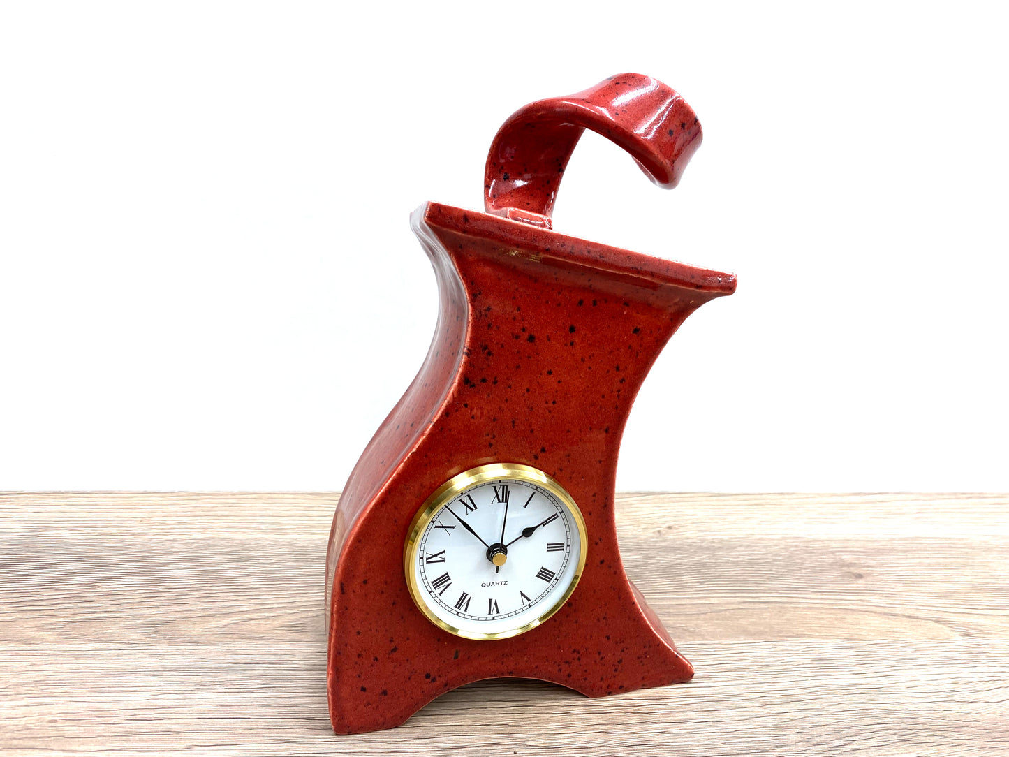 speckled red mantel clock for tabletop or shelf