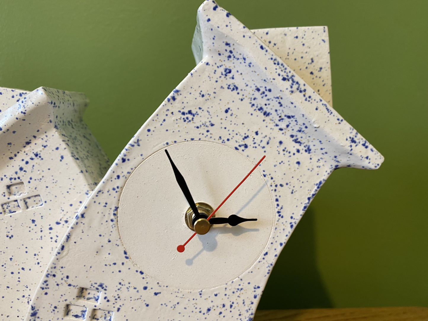 Double Ceramic Mantel Clock - Light Blue Speckle Glaze