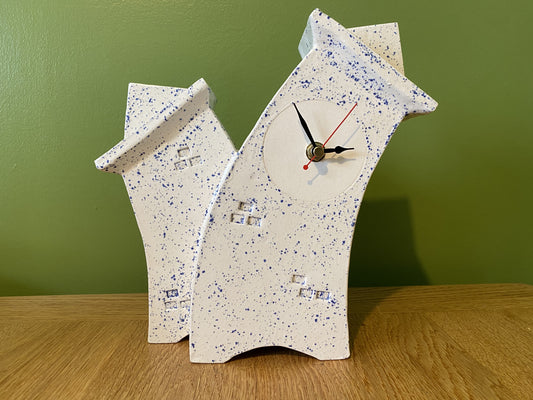 Double Ceramic Mantel Clock - Light Blue Speckle Glaze