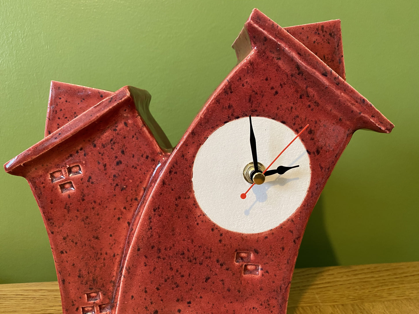 Double Ceramic Mantel Clock - Red Speckle Glaze