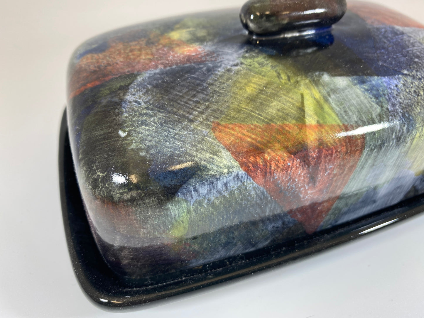 Butter Dish with Abstract Glaze Design - PeterBowenArt