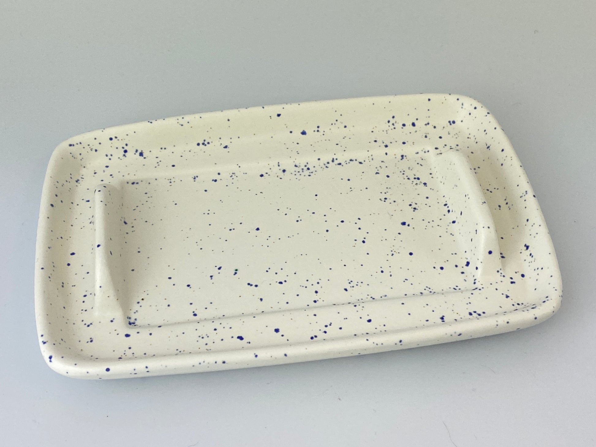 Handmade Butter Dish - Light Speckled Blue Glaze - PeterBowenArt