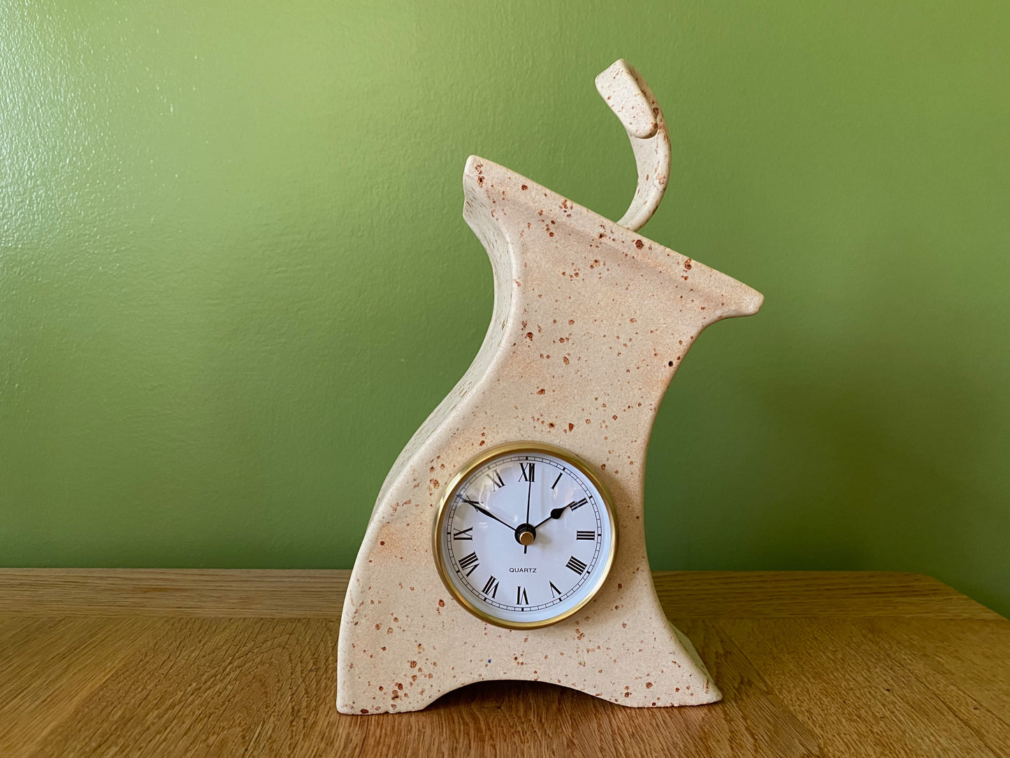 Ceramic Mantel Clock with Enclosed Face - Oatmeal Speckle
