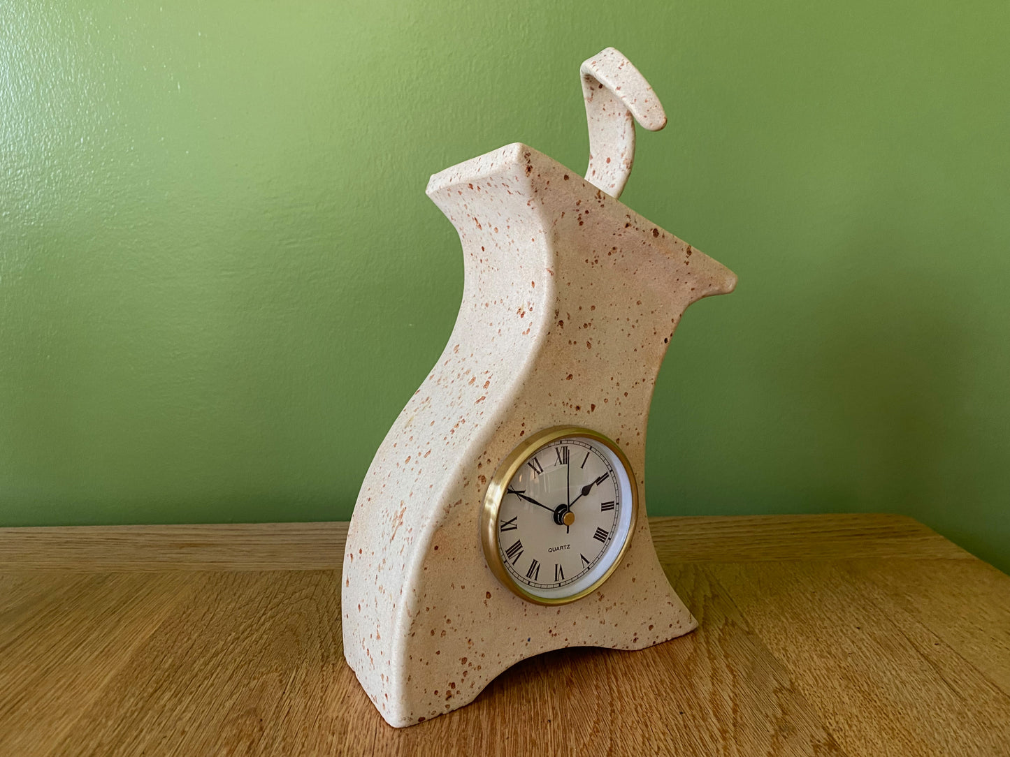Ceramic Mantel Clock with Enclosed Face - Oatmeal Speckle