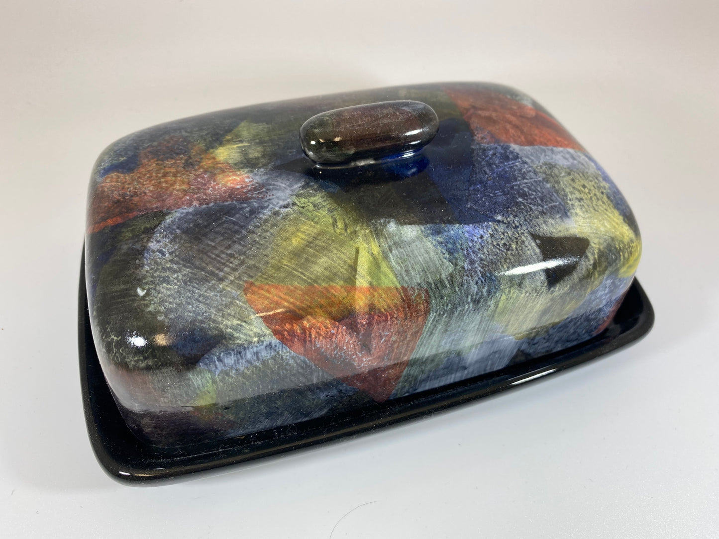 Butter Dish with Abstract Glaze Design - PeterBowenArt