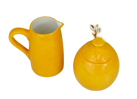 Sugar Bowl and Milk Jug Set Speckled Yellow