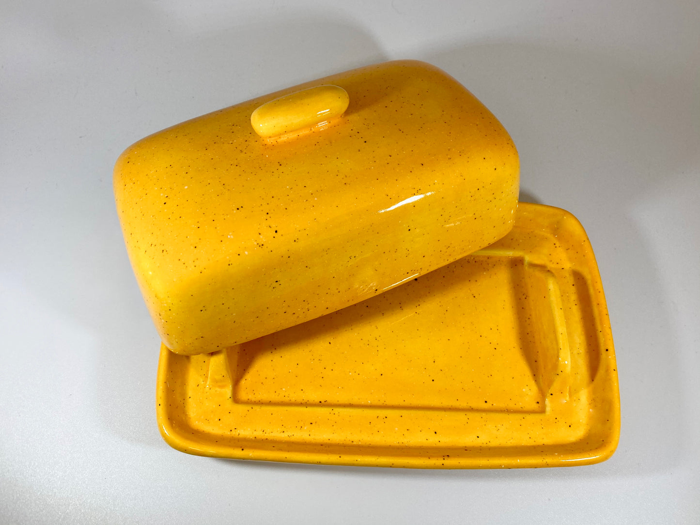 Speckled Yellow Butter Dish and Spoon Rest - PeterBowenArt