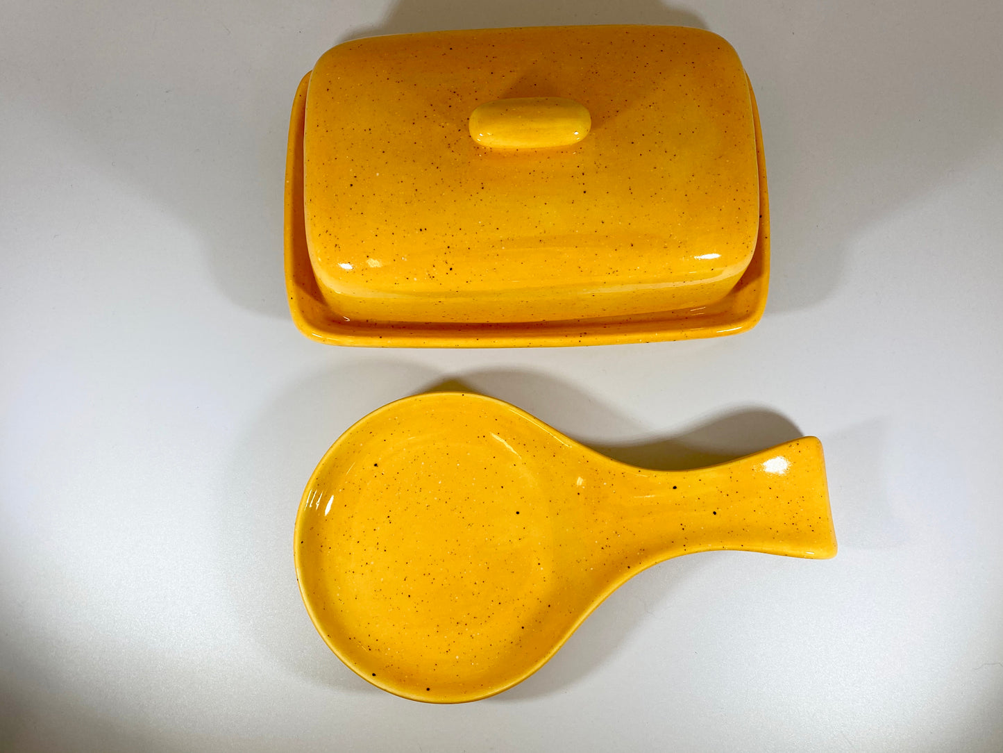 Speckled Yellow Butter Dish and Spoon Rest - PeterBowenArt