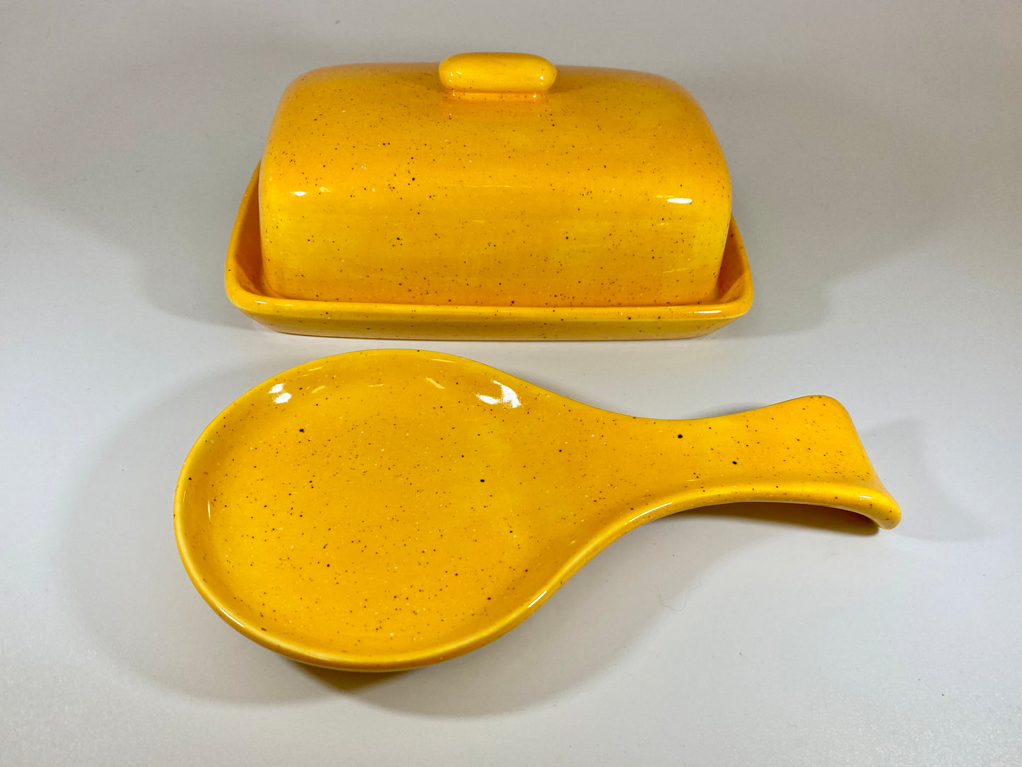 Speckled Yellow Butter Dish and Spoon Rest - PeterBowenArt