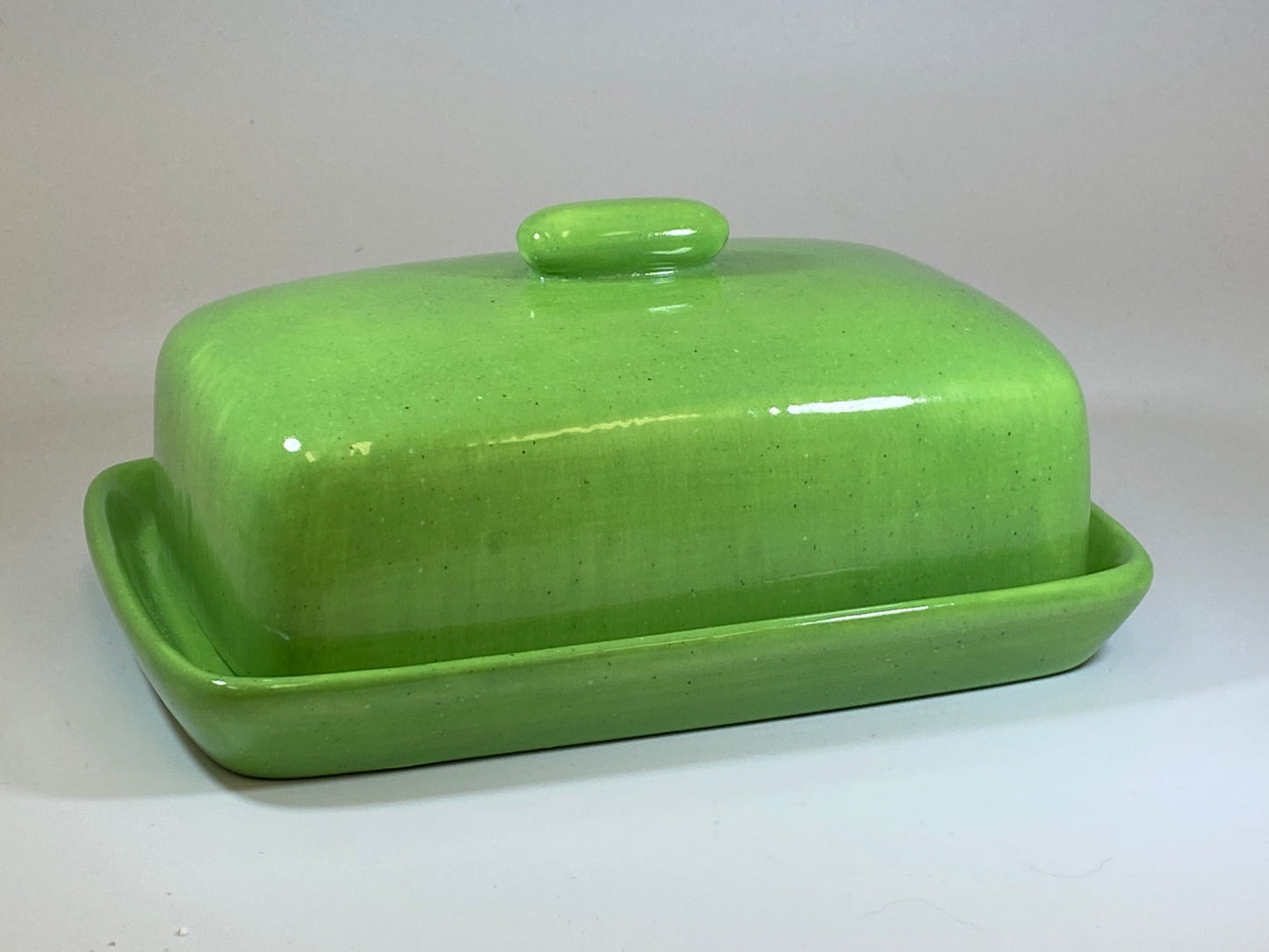 Butter Dish Lime Green Glaze - PeterBowenArt