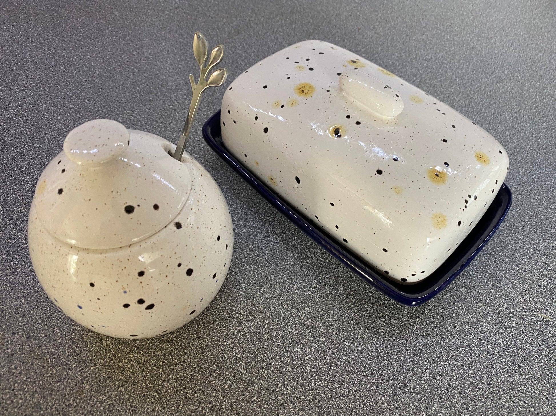 Butter Dish and Sugar Bowl Set - Confetti Glaze - PeterBowenArt