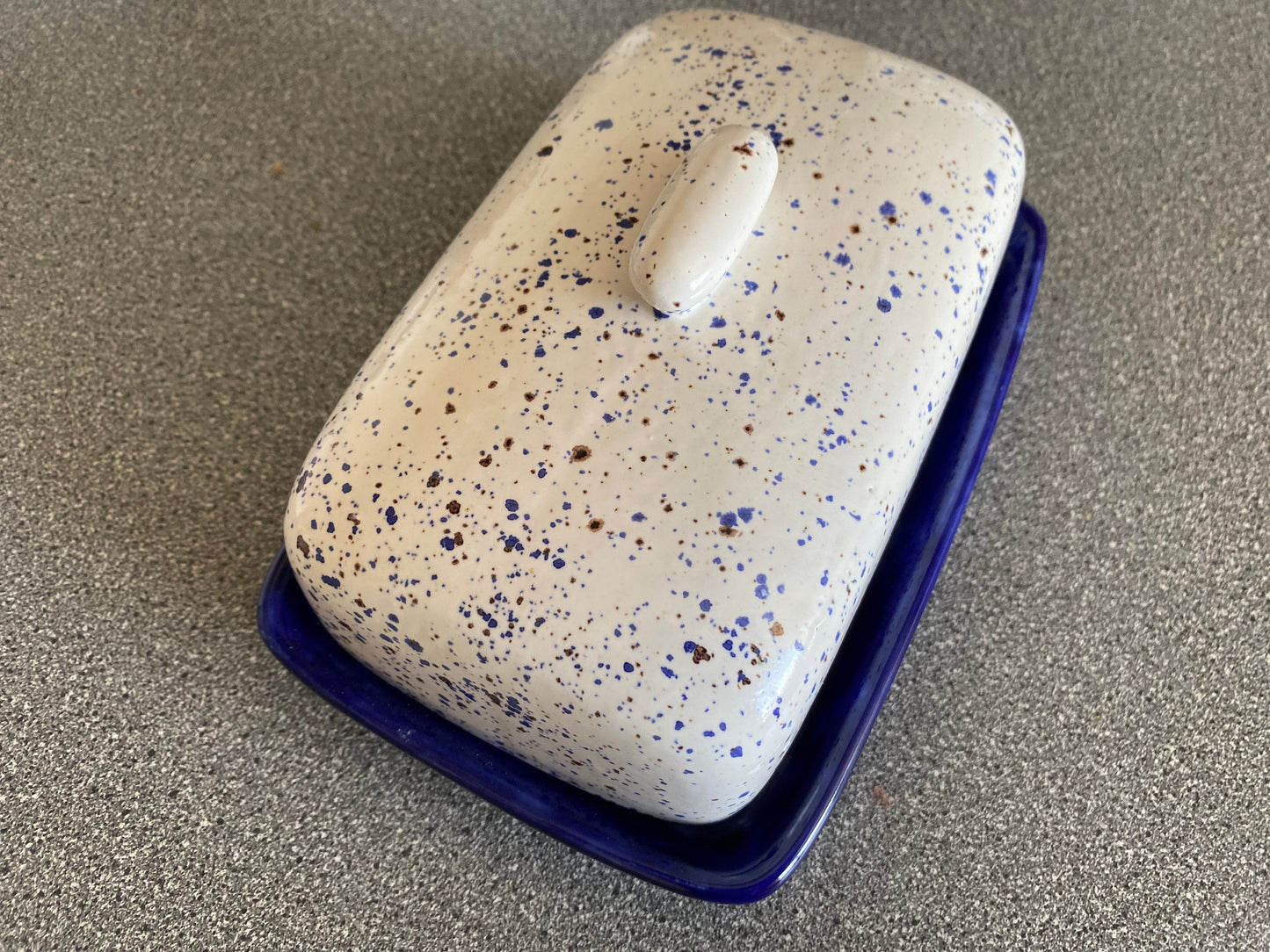 Butter Dish, Speckled Blue