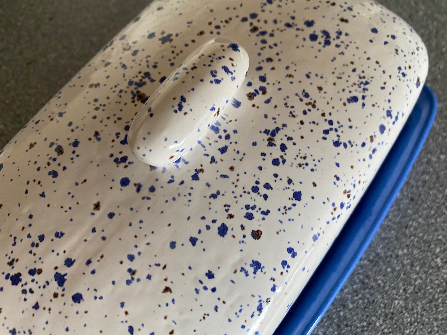 Butter Dish, Speckled Blue with Airforce Blue Dish - PeterBowenArt