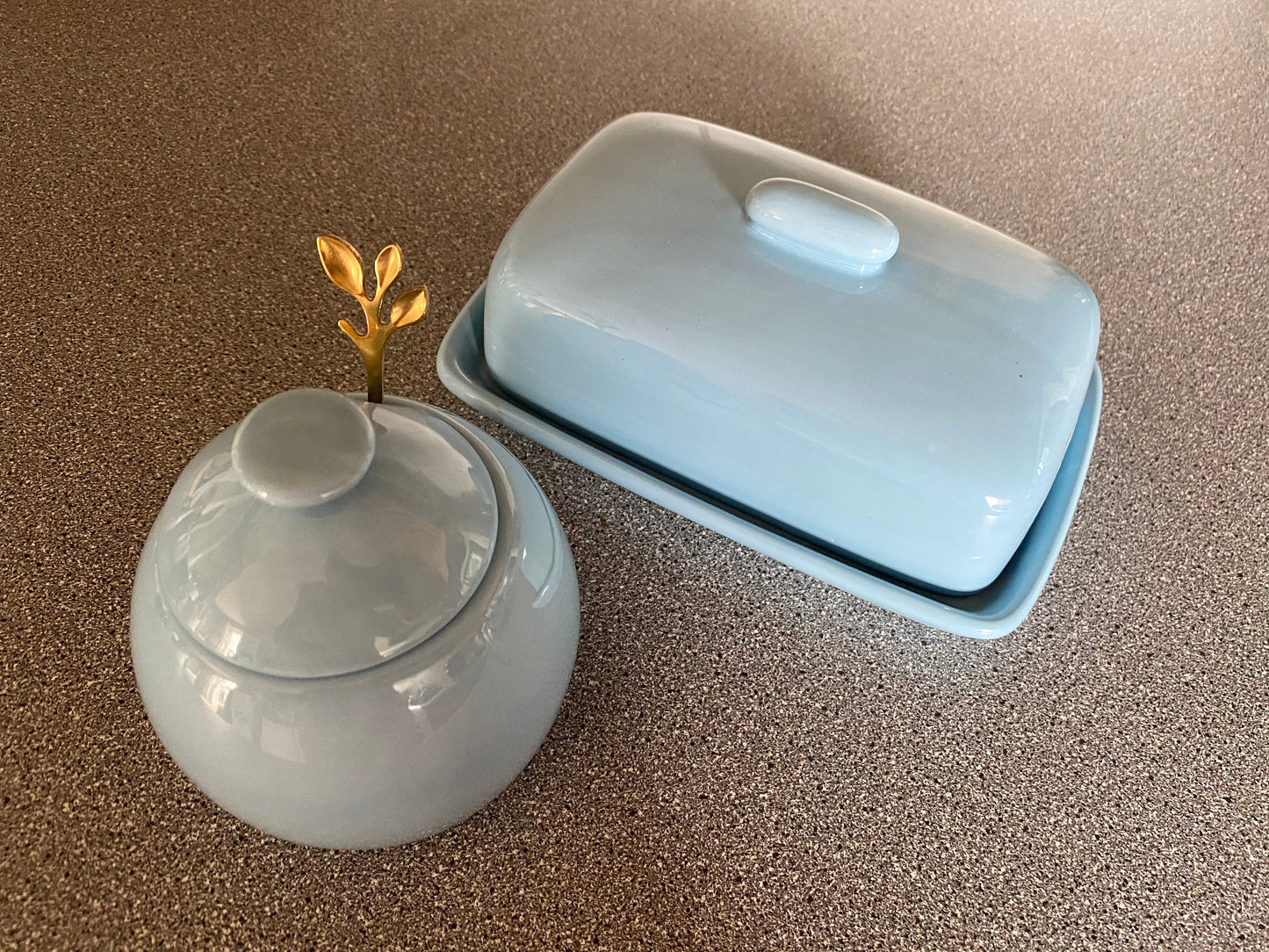 Butter Dish and Sugar Bowl Set - Powder Blue Glaze - PeterBowenArt