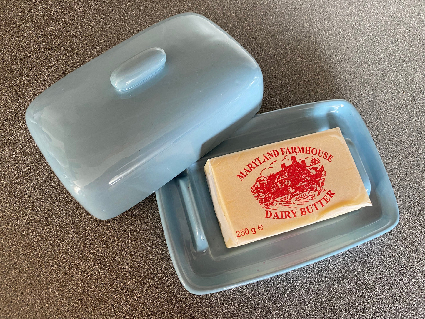 Pottery Butter Dish with Powder Blue Glaze - PeterBowenArt