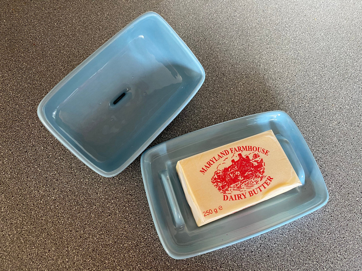 Pottery Butter Dish with Powder Blue Glaze - PeterBowenArt