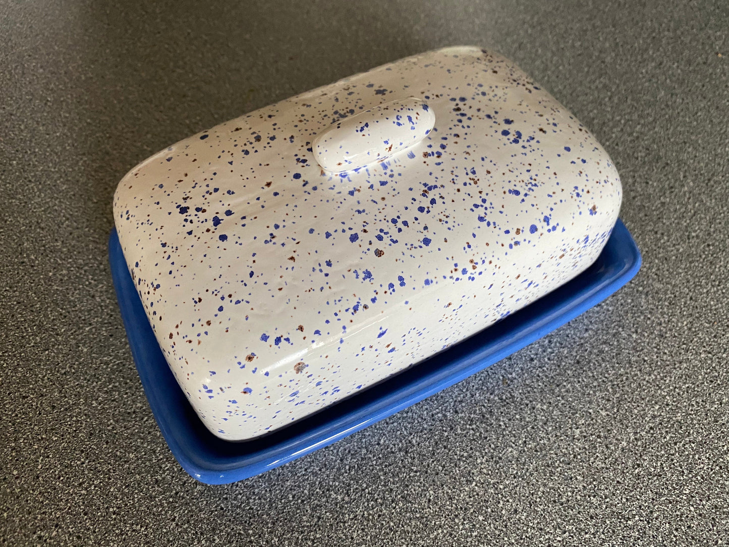 Butter Dish, Speckled Blue with Airforce Blue Dish - PeterBowenArt