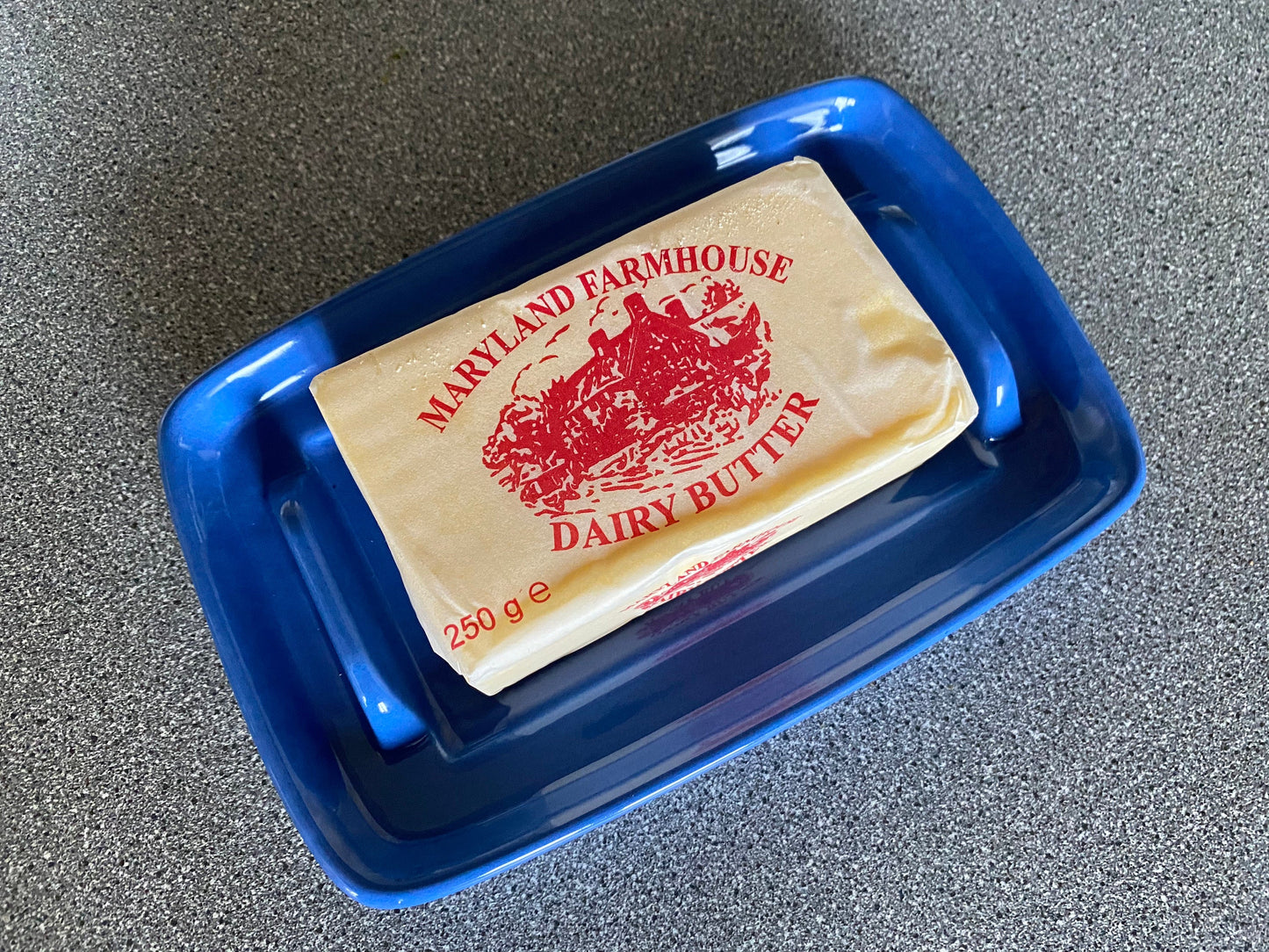 Butter Dish, Speckled Blue with Airforce Blue Dish - PeterBowenArt