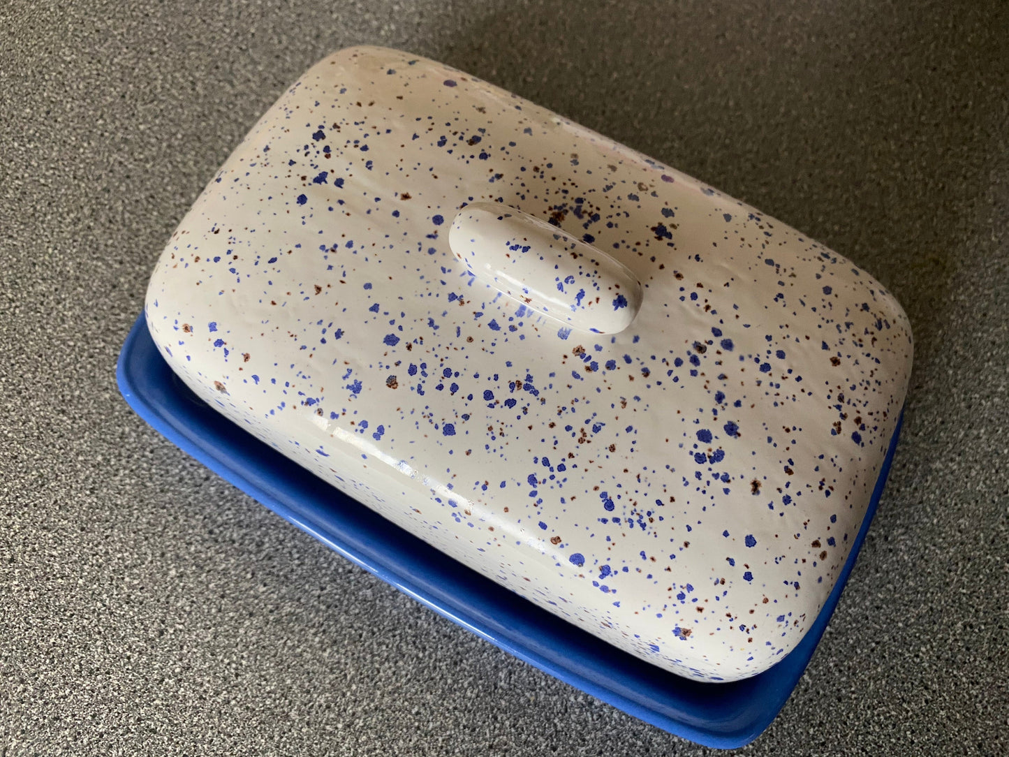 Butter Dish, Speckled Blue with Airforce Blue Dish - PeterBowenArt