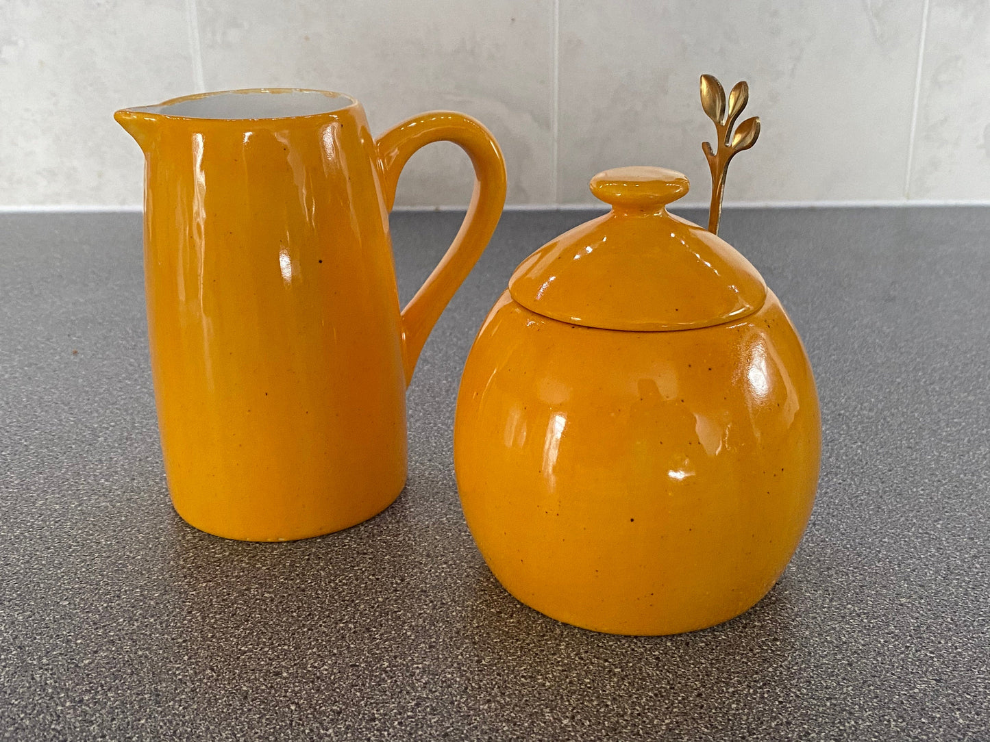 Butter Dish, Sugar Bowl and Cream Jug Set - Speckled Yellow - PeterBowenArt