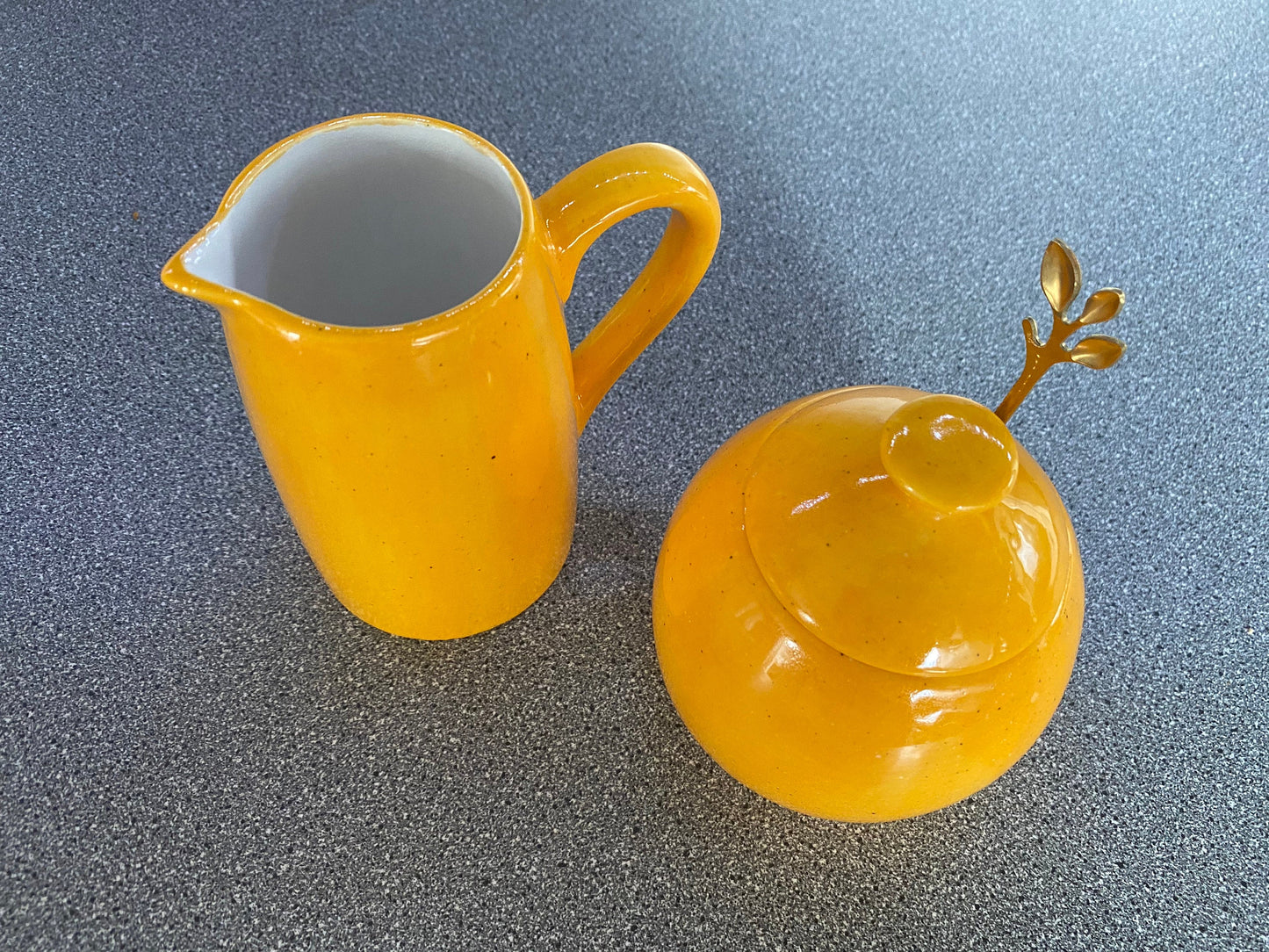 Butter Dish, Sugar Bowl and Cream Jug Set - Speckled Yellow - PeterBowenArt