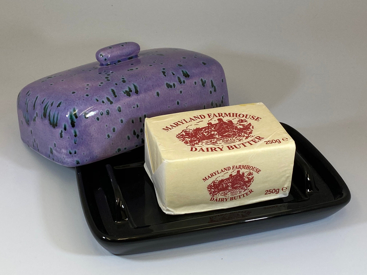 Butter Dish with Purple Speckle Lid - PeterBowenArt