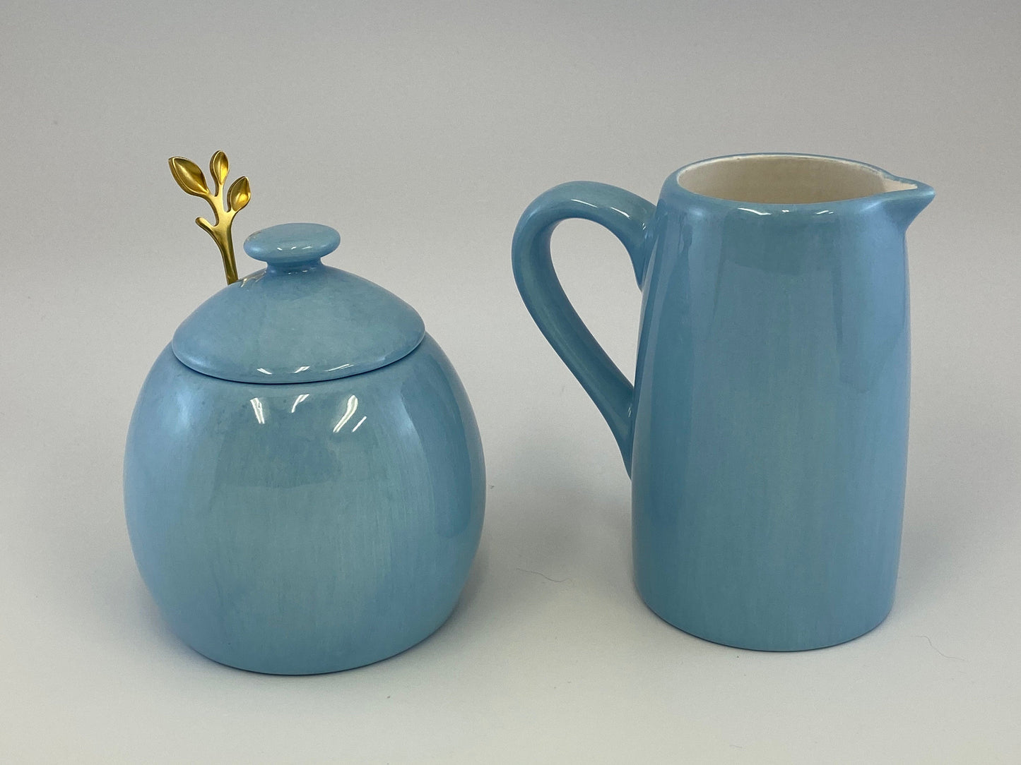 Butter Dish, Sugar Bowl and Cream Jug Set - Powder Blue - PeterBowenArt