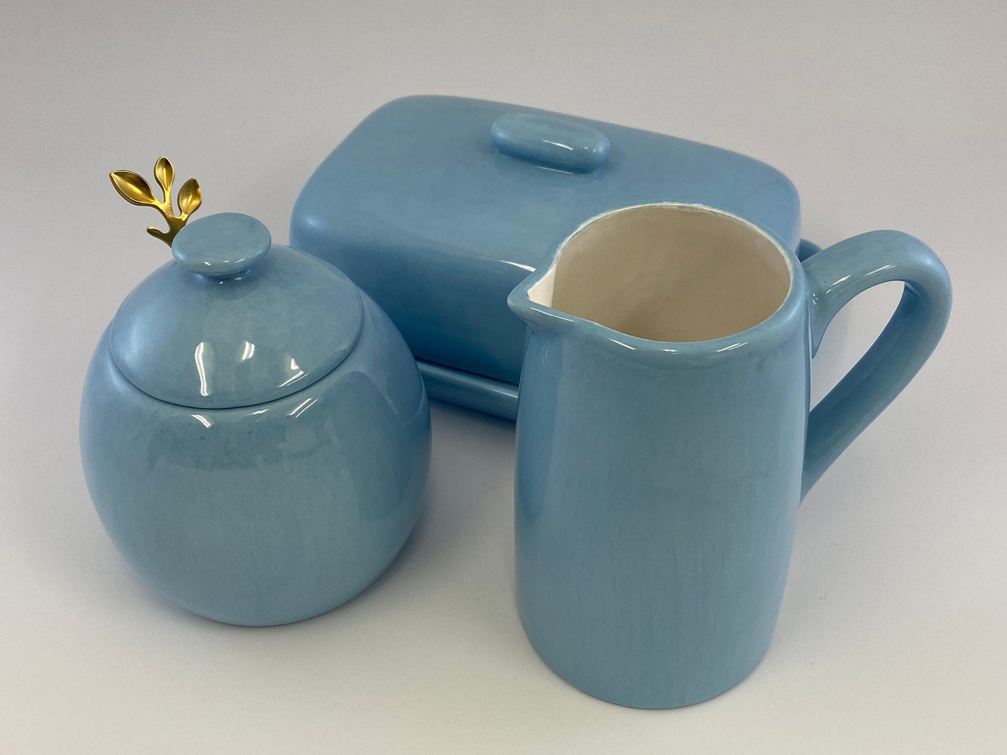 Butter Dish, Sugar Bowl and Cream Jug Set - Powder Blue - PeterBowenArt