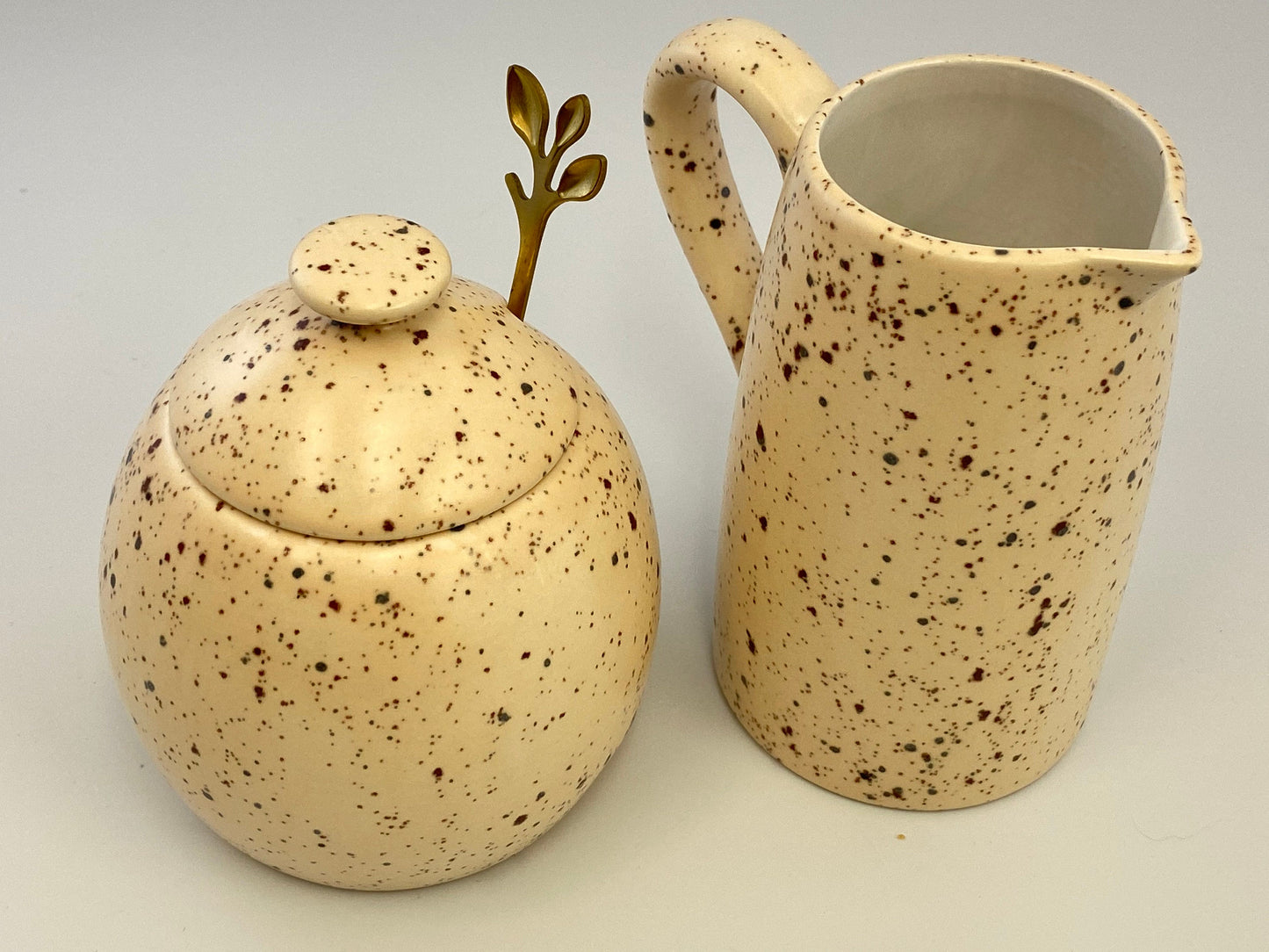 Butter Dish, Sugar Bowl and Cream Jug Set - Speckled Honey - PeterBowenArt