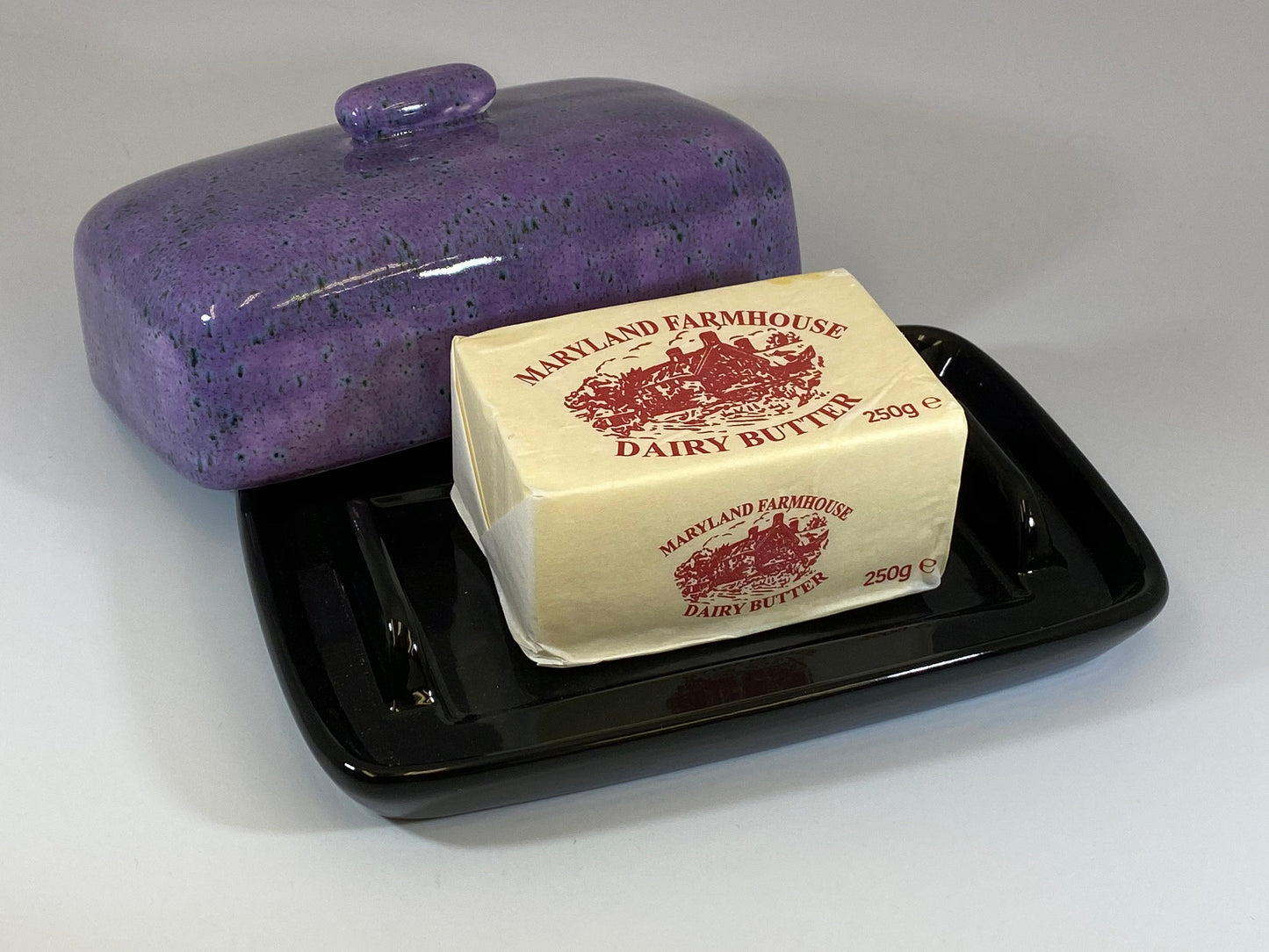 Butter Dish with Purple Speckle Lid - PeterBowenArt