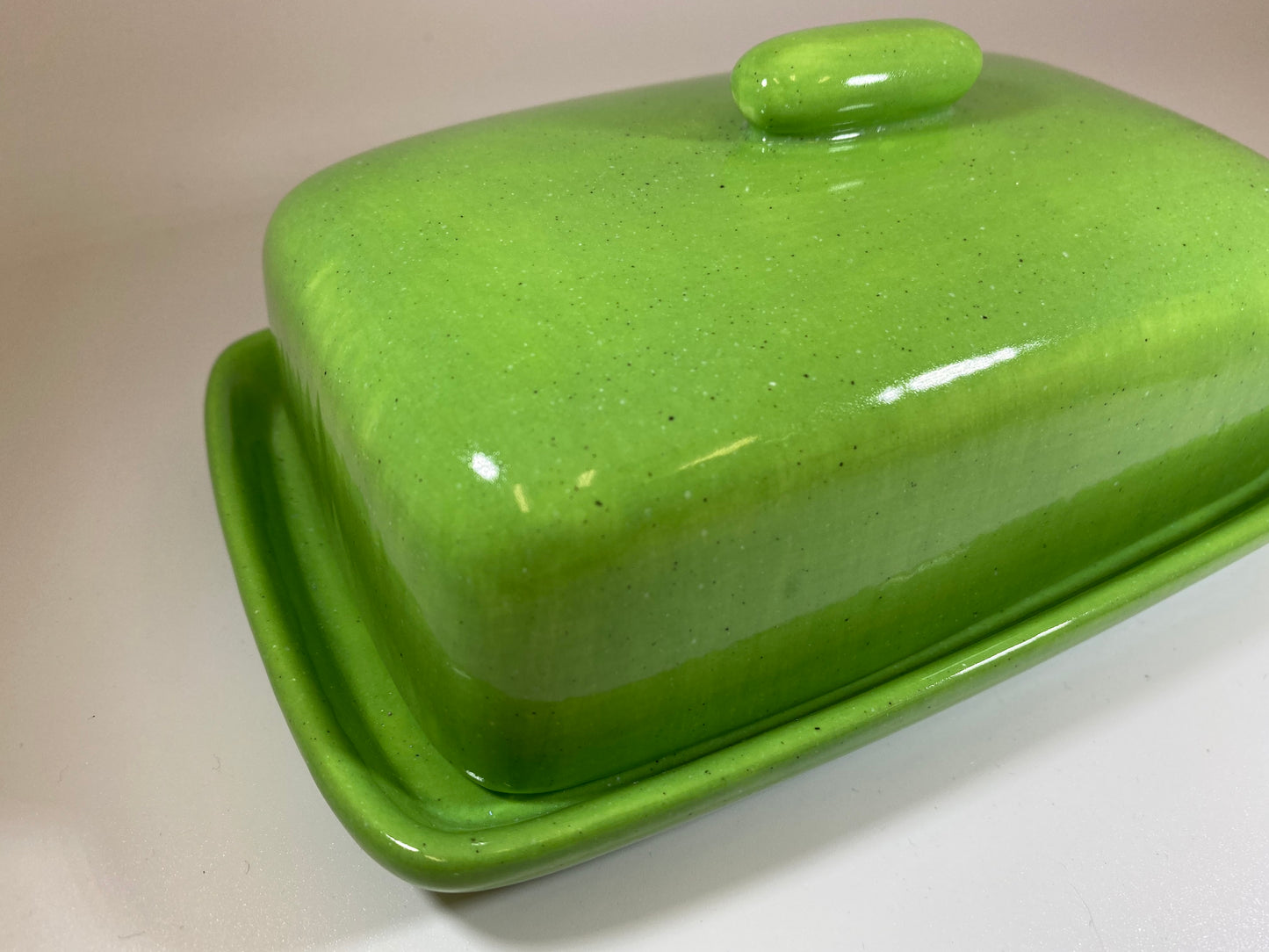 Butter Dish Lime Green Glaze - PeterBowenArt